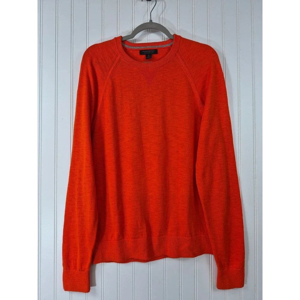 Banana Republic Mens Orange Cotton Slub Raglan Crewneck Sweater Medium Preppy